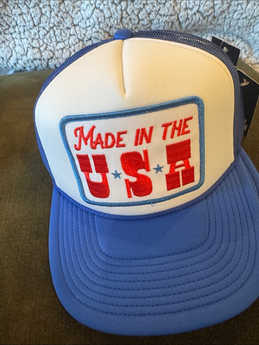 Blue and White 'Made in the USA' Trucker Hat